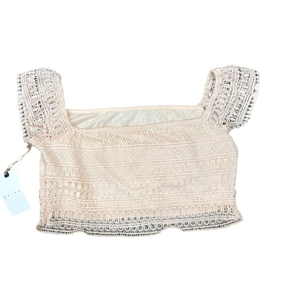Leith Size XL Off-Shoulder Ivory Stretch Pink Scallop Lace Crop Top NWT - Picture 5 of 6